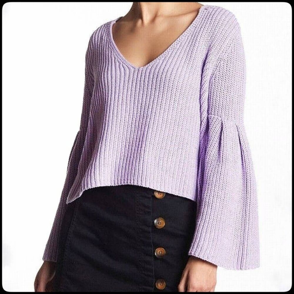 FREE PEOPLE Damsel Purple Lavender Bell Sleeve Cozy Warm Pullover Sweater XSmall